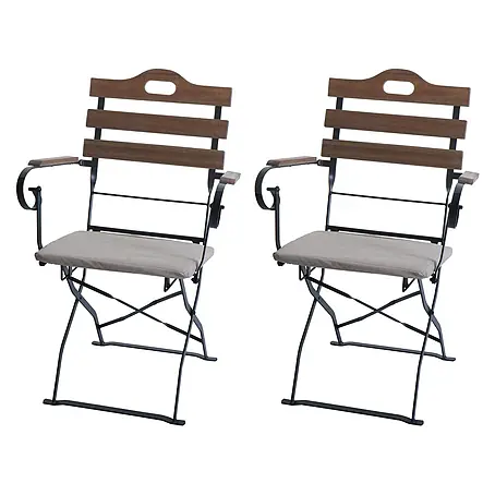 Mendler 2er-Set Biergartenstuhl HWC-J40 - hellbraun, Polster beige