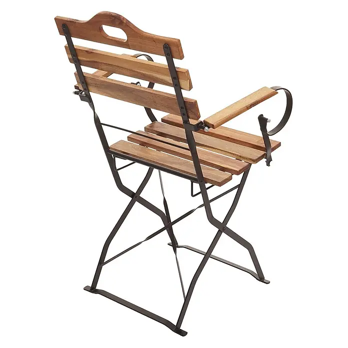 Mendler 2er-Set Biergartenstuhl HWC-J40 Akazie - naturfarben -  - Dunkler Metall-Klappstuhl mit Holzlatten an Rückenlehne, Sitzfläche und Armlehnen.