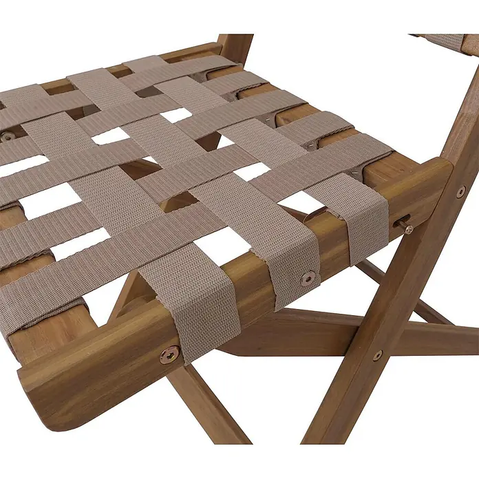 Mendler Garten-Set HWC-P70 Seilgeflecht Akazie Holz klappbar - Natur, Creme -  - Holzstuhl mit einer Sitzfläche aus beigem Kreuzgurtband.