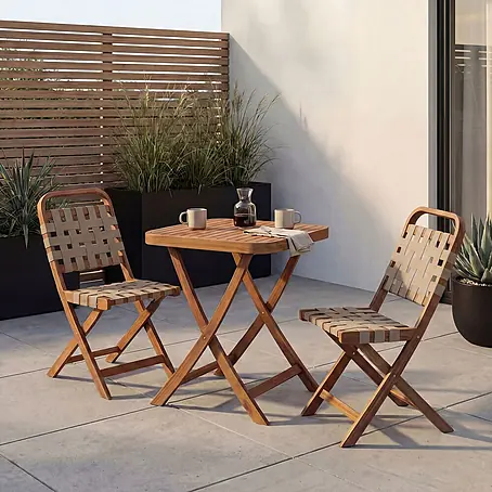 Mendler Garten-Set HWC-P70 Seilgeflecht Akazie Holz klappbar - Natur, Creme