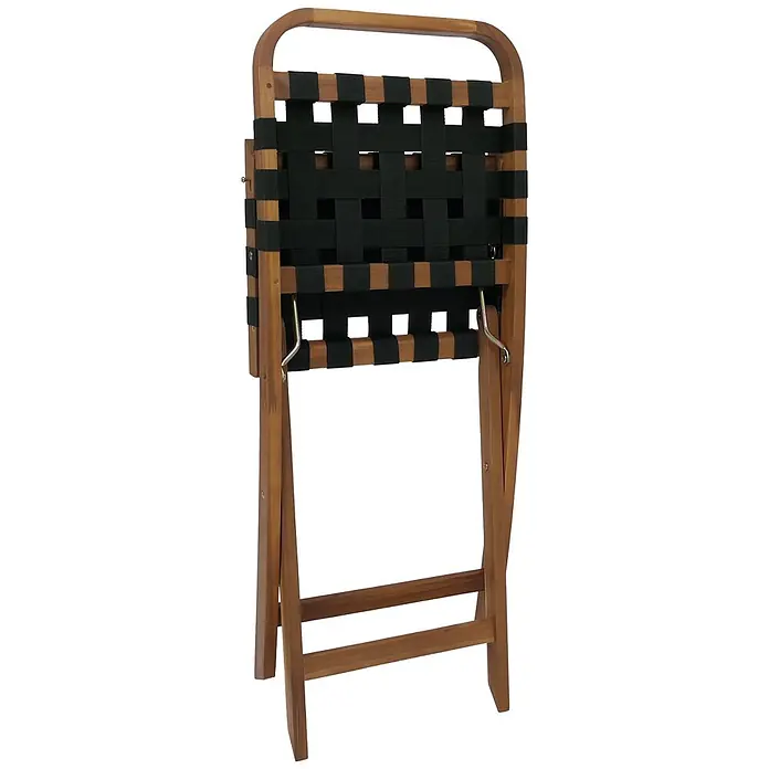 Mendler Garten-Set HWC-P70 Seilgeflecht Akazie Holz klappbar - Natur, grün -  - Holzklappbarer Gepäckträger mit schwarzen Gurtbändern, zusammengeklappt.