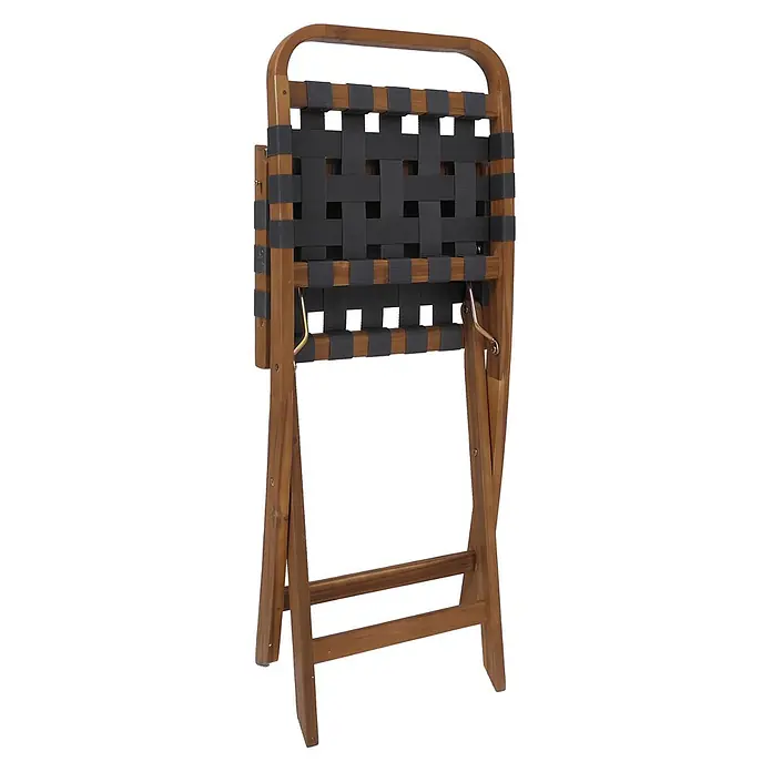 Mendler Garten-Set HWC-P70 Seilgeflecht Akazie Holz klappbar - Natur, grau -  - Klappstuhl mit braunem Holzgestell und Sitz- und Rückenlehne aus schwarzen Webriemen.