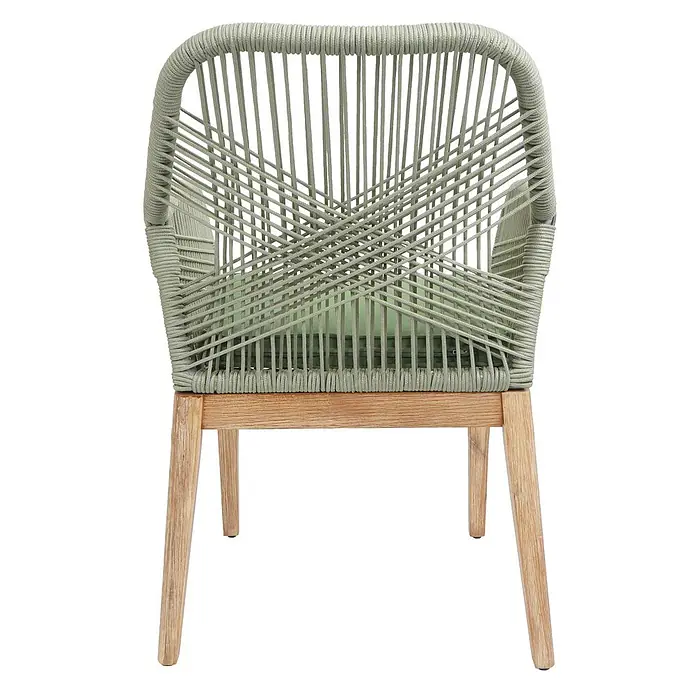 Mendler Gartensessel HWC-H56 - 1 Stk., Holz, Grün, Kissen grün, B x T x H: 58 x 59 x 85 cm - Hellgrüner Sessel aus geflochtenem Seil mit Holzgestell und grünem Kissen.