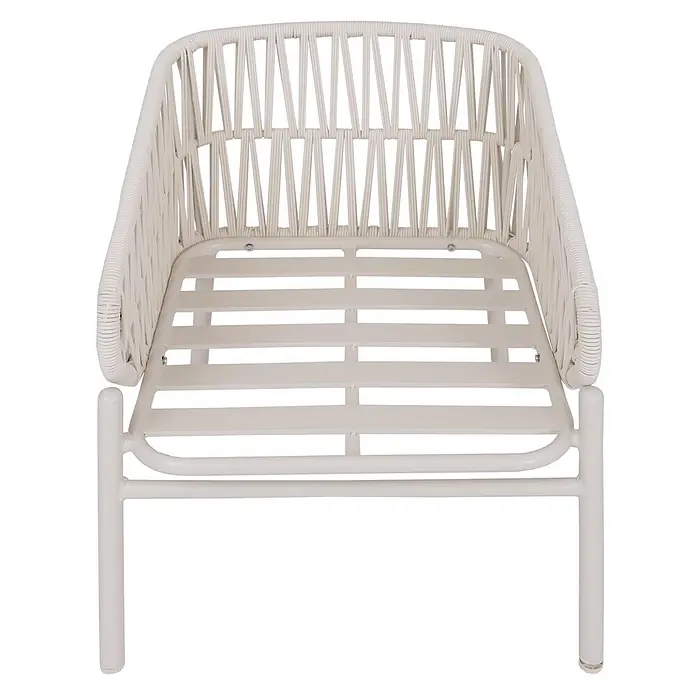 Mendler Gartensessel HWC-P90 - 1 Stk., Metall, Creme, B x T x H: 64 x 70 x 67 cm - Weißer Outdoor-Sessel mit geflochtener Rückenlehne und Armlehnen sowie einem Metallgestell mit Lattenrost.