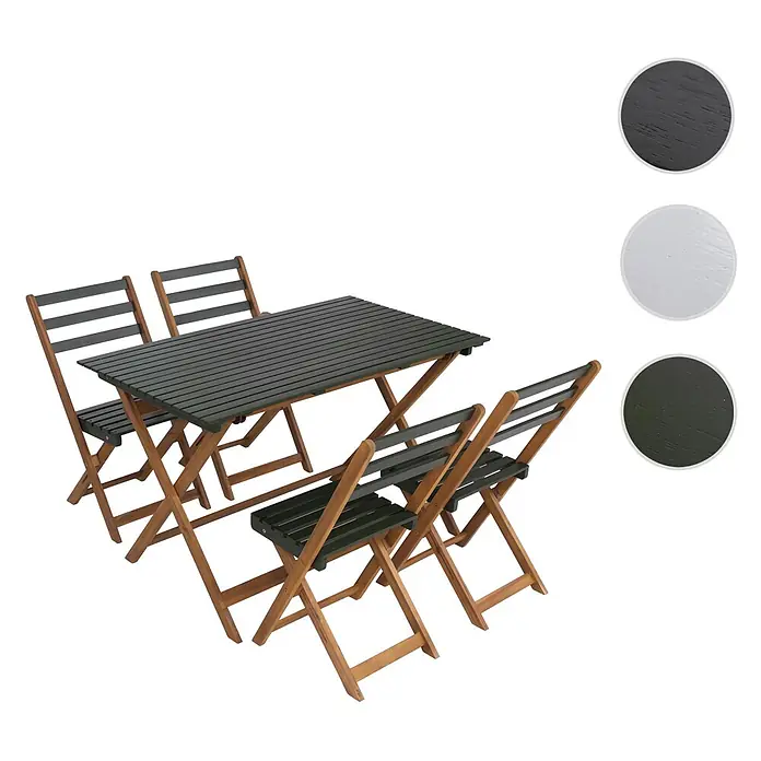 Mendler Garnitur HWC-P72 Akazie Holz klappbar - Natur-grün -  - Klappbarer dunkelgrüner Holztisch mit vier passenden Stühlen für den Garten.