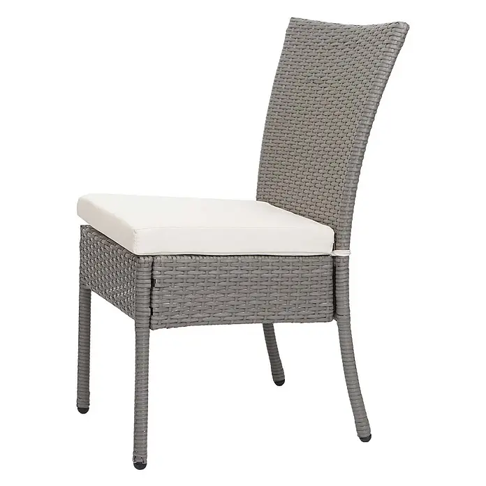 Mendler 2er-Set Poly-Rattan Stuhl HWC-G19 - grau, Kissen Creme -  - Grauer Polyrattan-Gartenstuhl mit weißem Kissen.