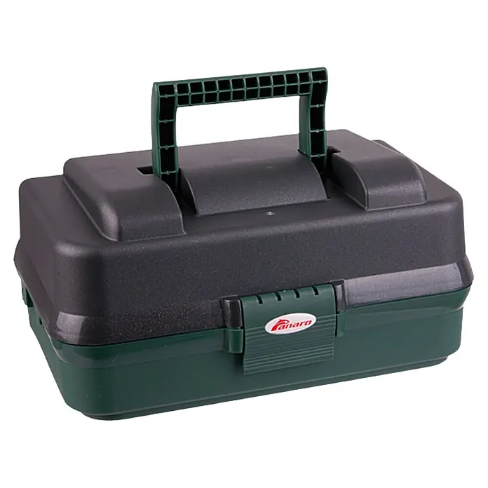 Westline Gerätekasten De Luxe - 2-ladig, Kunststoff - Ein grüner und schwarzer Angelkasten mit Griff, ideal zur Aufbewahrung von Angelausrüstung und Zubehör für Angler.