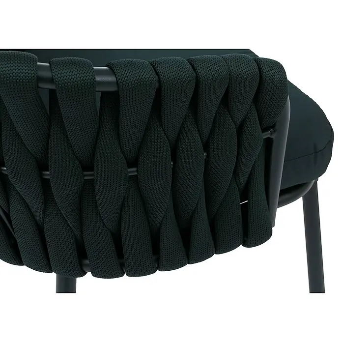 Mendler Gartenstuhl-Set HWC-P89 - 2 Stk., Metall, Grün, B x T x H: 56 x 57 x 71 cm - Dunkelgrüne Stuhllehne mit geflochtenen Textilbändern und passendem Kissen.