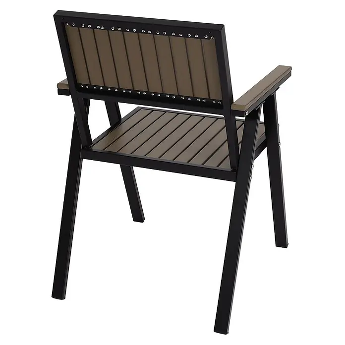 Mendler Gartenstuhl-Set HWC-J95 - 2 Stk., Metall, Grau, B x T x H: 57 x 53 x 87 cm - Brauner Terrassenstuhl mit Lattenrost, schwarzem Metallgestell und Armlehnen.