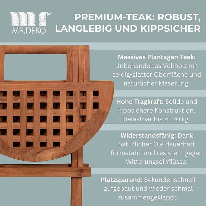 Beistelltisch Dorset Teak Rund -  - Robustes, faltbares Teakholz-Möbelstück mit natürlicher Maserung, langlebig und kippsicher.