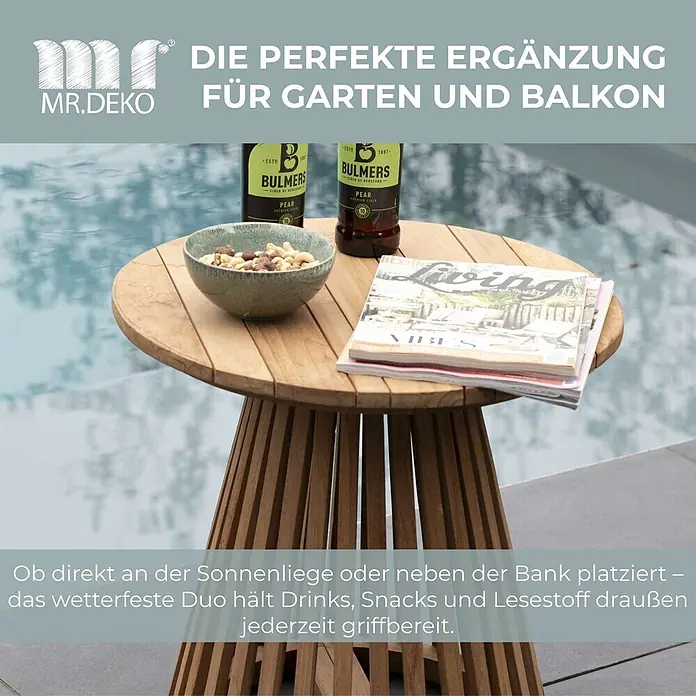 Beistelltisch Bolton Teak -  - Wetterfester Beistelltisch aus Holz für Garten und Balkon, ideal für Drinks, Snacks und Lesestoff.