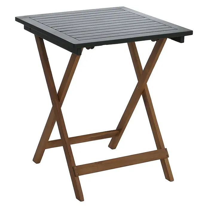 Mendler Garnitur HWC-P71 Akazie Holz klappbar - Natur-grün -  - Quadratischer Klapptisch mit dunkler Lattenplatte und naturfarbenem Holz-Kreuzbeingestell.