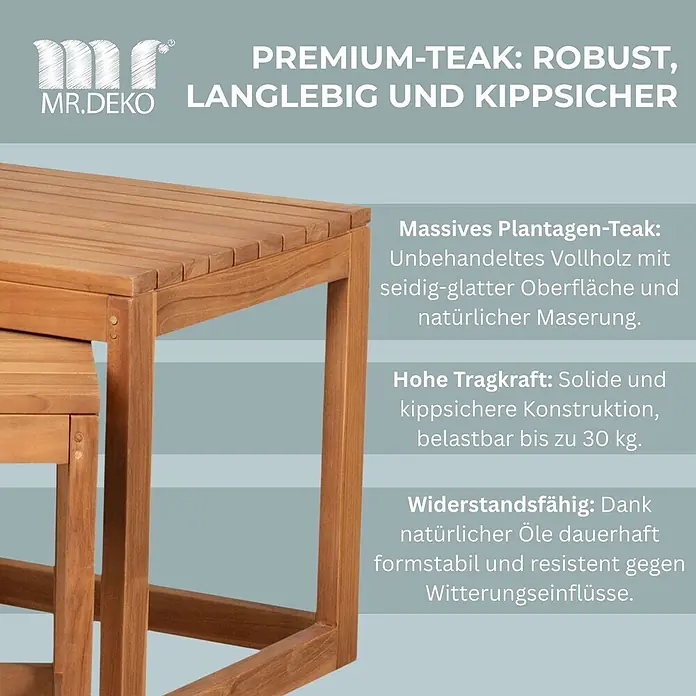 Beistelltische Verwood 2er Set Teak -  - Detailaufnahme eines robusten und langlebigen Teakholzmöbels mit glatter Oberfläche.