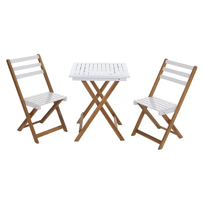 Mendler Garnitur HWC-P71 Akazie Holz klappbar - Natur-weiß -  - Weißes Holz-Klapp-Bistro-Set mit einem Tisch und zwei Stühlen.
