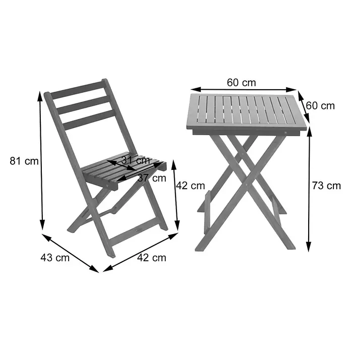 Mendler Garnitur HWC-P71 Akazie Holz klappbar - Natur-weiß -  - Set aus klappbarem Holzstuhl und Tisch mit verschiedenen Höhen-, Breiten- und Tiefenmaßen.