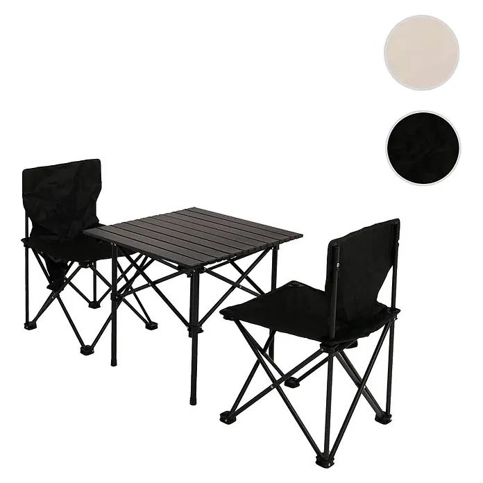 Mendler Campingset HWC-N50 Metall - schwarz -  - Schwarzer Klapp-Campingtisch mit zwei passenden schwarzen Klappstühlen, ideal für den Außenbereich.