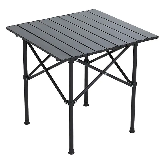 Mendler Gartenmöbel-Set HWC-Q39 - 3 -tlg., Textil, Schwarz, Schwarz - Schwarzer klappbarer Campingtisch mit Lamellenplatte und robustem X-förmigen Metallgestell.