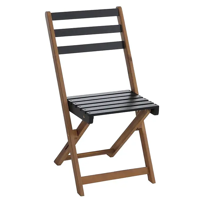 Mendler Garnitur HWC-P72 Akazie Holz klappbar - Natur-schwarz -  - Klappstuhl aus Holz mit Naturholzrahmen und schwarzer Lamellensitzfläche und Rückenlehne.