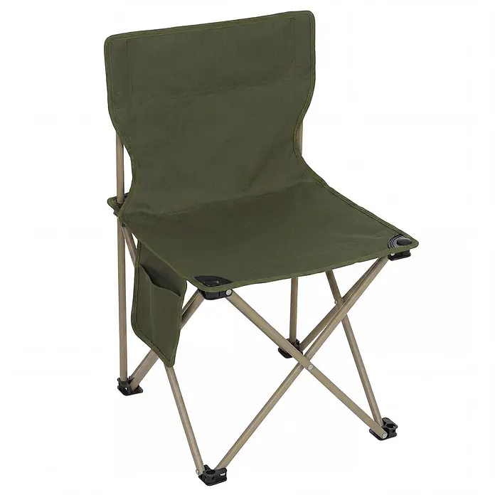 Mendler Campingset HWC-Q39 Tisch, 2x Stuhl, Metall Stoff - grün -  - Olivgrüner Klappcampingstuhl mit beigem Metallgestell und Seitentasche für tragbares Sitzen im Freien.