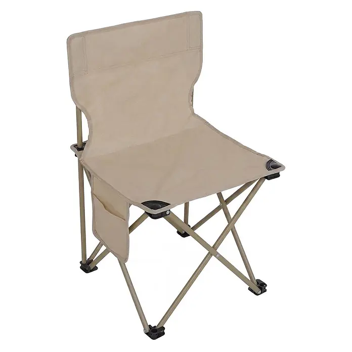 Mendler Campingset HWC-Q39 Tisch, 2x Stuhl, Metall Stoff - creme -  - Beiger Klapp-Campingstuhl mit Metallgestell, zwei Getränkehaltern und einer Seitentasche.