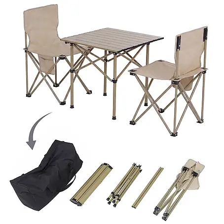 Mendler Campingset HWC-Q39 Tisch, 2x Stuhl, Metall Stoff - creme