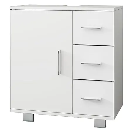 Waschbeckenunterschrank Weiß 60x60,8x33 cm mit Tür und 3 Schubladen