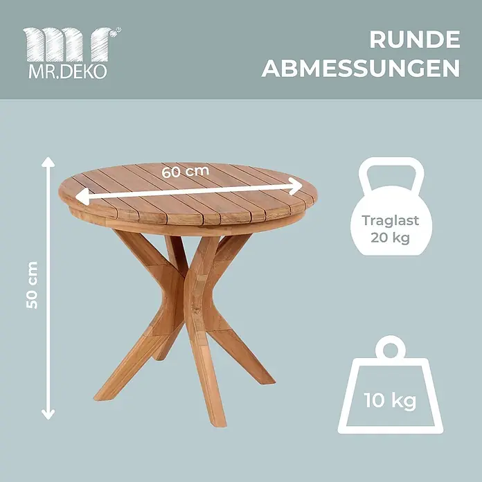 Beistelltisch Burton Teak rund 60cm -  - Ein runder Holztisch in Naturfarbe, 60 cm Durchmesser und 50 cm hoch, mit 20 kg Traglast.