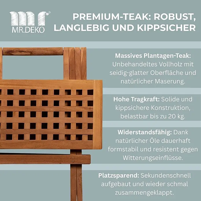 Beistelltisch Devon Teak Eckig -  - Detail eines robusten, natürlichen Teakholzmöbelstücks mit Lattenrost-Design.