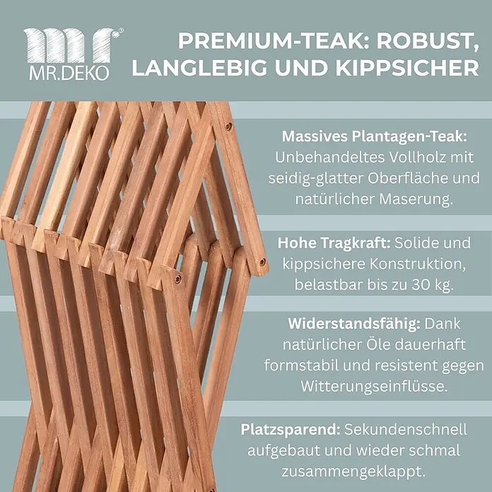 Beistelltisch Fishbone Teak -  - Faltbares Spalier aus unbehandeltem Premium-Teakholz. Robust, langlebig und platzsparend.