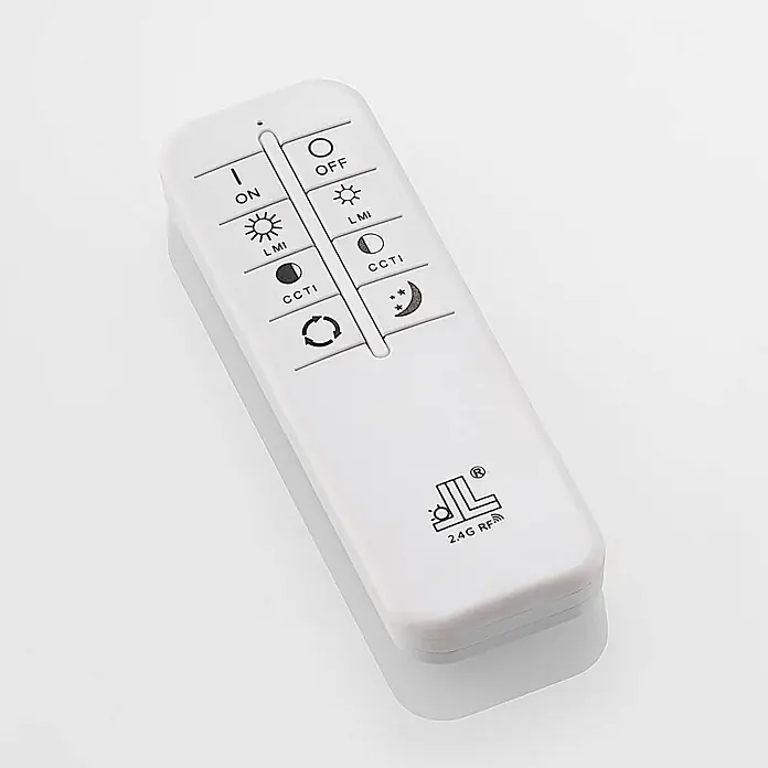 Lindby LED Deckenlampe in weiß, chrom, dimmbar Deckenleuchte -  - Weiße 2.4G RF Fernbedienung für Leuchten mit Tasten für Ein/Aus, Helligkeit (LMI), Farbtemperatur (CCTI), Modusauswahl und Nachtmodus.
