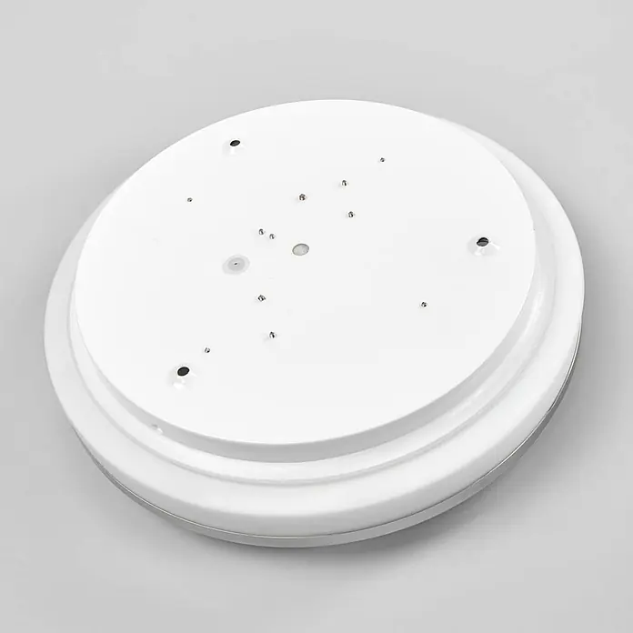 Lindby LED Deckenlampe in weiß, chrom, Deckenleuchte rund -  - Weiße, runde LED-Deckenleuchtenbasis mit sichtbaren Befestigungslöchern.