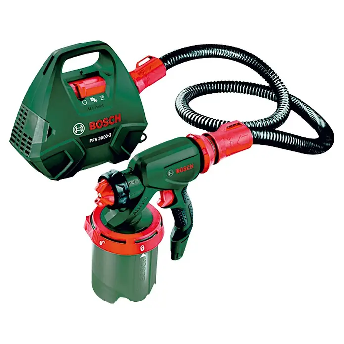 Bosch Farbsprühsystem PFS 3000-2 - Geeignet für: Alle Farbarten, Nennaufnahme: 650 W, 1.000 ml - Bosch PFS 3000-2 Farbspritzpistole mit Schlauch und Basiseinheit, ideal für müheloses Lackieren und Lasieren im Innen- und Außenbereich.