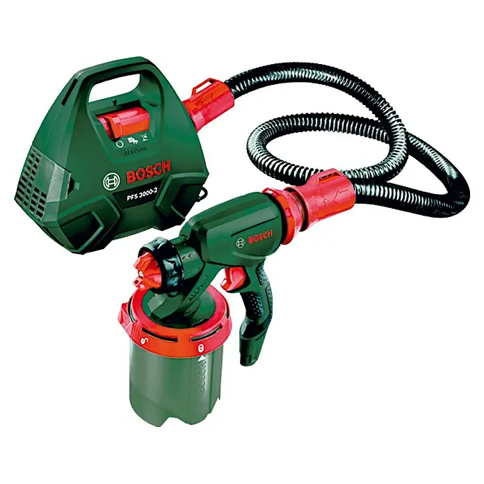 Bosch Farbsprühsystem PFS 3000-2 - Geeignet für: Alle Farbarten, Nennaufnahme: 650 W, 1.000 ml - Bosch PFS 3000-2 Farbspritzpistole mit Schlauch und Basiseinheit, ideal für müheloses Lackieren und Lasieren im Innen- und Außenbereich.
