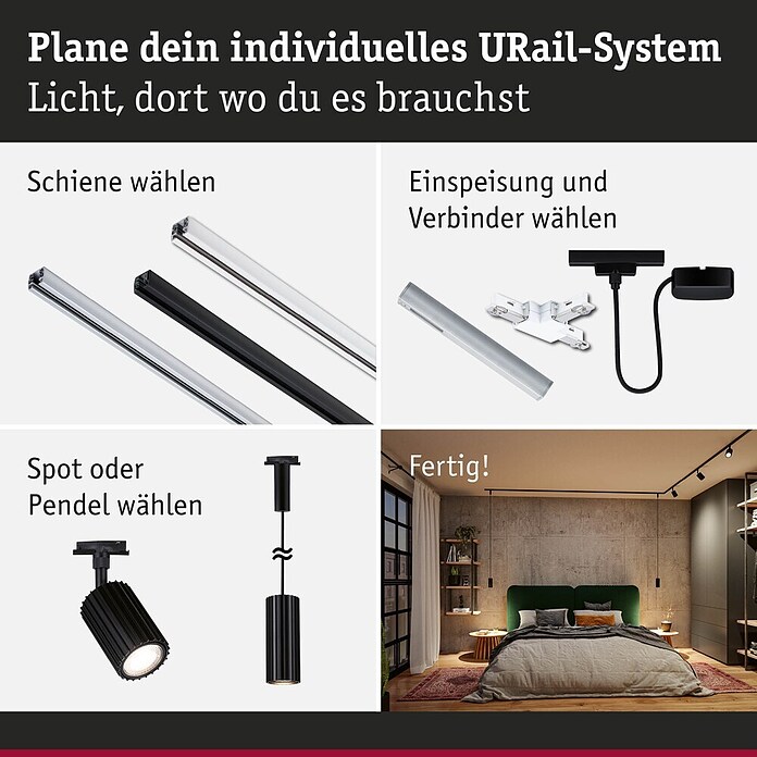 Paulmann Wand- & Deckenspot Urail Spot Lirena (Ø x H: 6 cm x 17 mm, GU10, Schwarz) | BAUHAUS