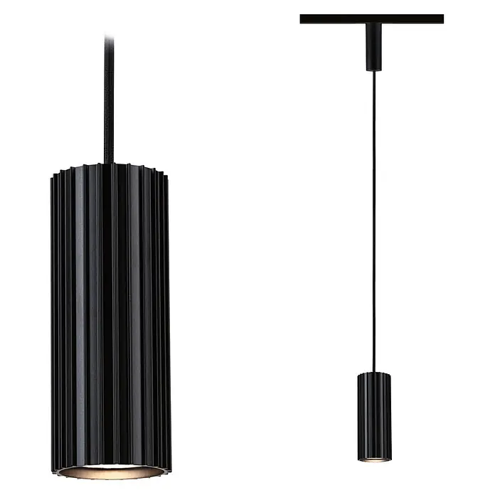 Paulmann Pendelleuchte Urail Pendel Lirena - Ø x L: 6 x 126 cm, GU10, Schwarz - Zwei schwarze, gerippte zylindrische Pendelleuchten mit modernem Design, die ein warmes Licht abgeben.