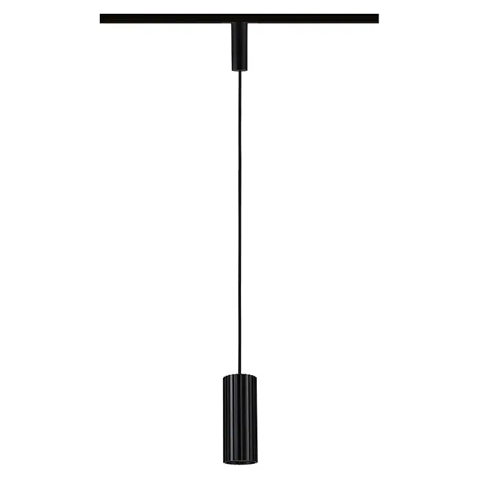 Paulmann Pendelleuchte Urail Pendel Lirena - Ø x L: 6 x 126 cm, GU10, Schwarz - Schwarze gerippte zylindrische Pendelleuchte, die an einem Stromschienensystem hängt.