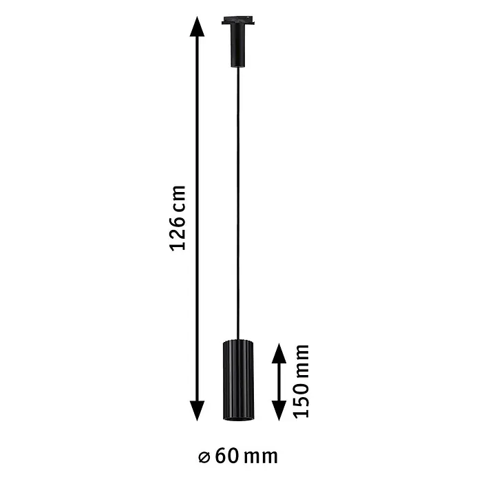 Paulmann Pendelleuchte Urail Pendel Lirena - Ø x L: 6 x 126 cm, GU10, Schwarz - Schwarze Hängeleuchte mit zylindrischem, geripptem Schirm, Gesamtlänge 126 cm.