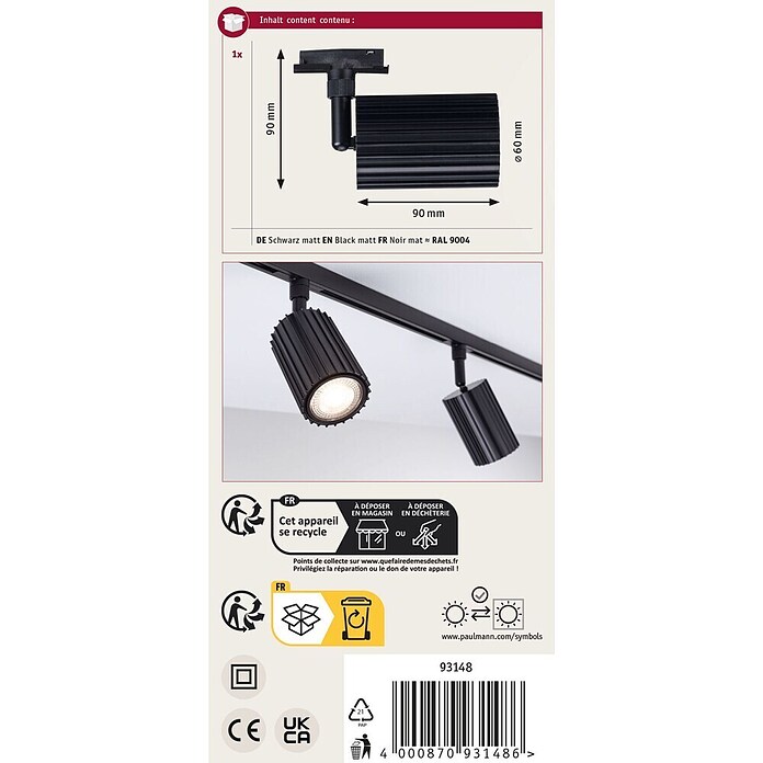 Paulmann Wand- & Deckenspot Urail Spot Lirena (Ø x H: 6 cm x 17 mm, GU10, Schwarz) | BAUHAUS
