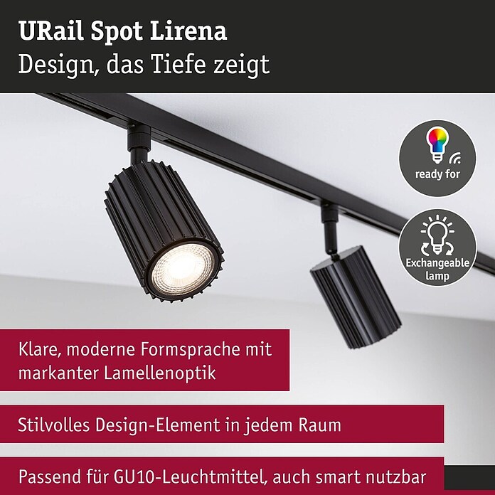 Paulmann Wand- & Deckenspot Urail Spot Lirena (Ø x H: 6 cm x 17 mm, GU10, Schwarz) | BAUHAUS