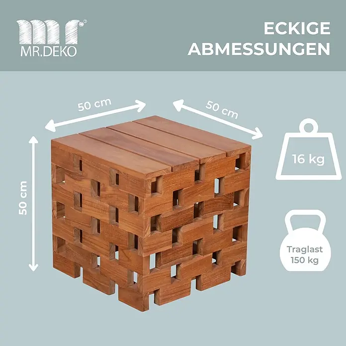 Beistelltisch/Hocker Dunham Teak -  - Brauner Holzhocker/Beistelltisch in Würfelform, 50x50x50 cm, 16 kg, Traglast 150 kg.