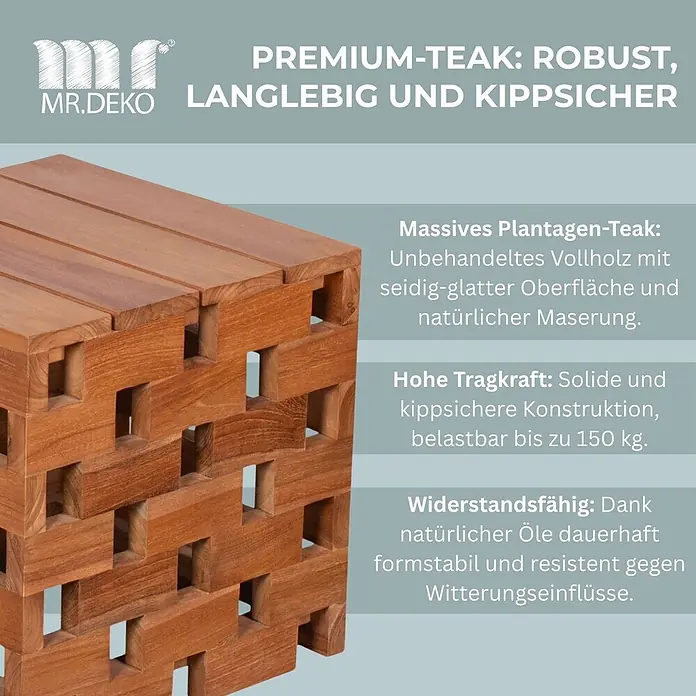 Beistelltisch/Hocker Dunham Teak -  - Stapelbarer Klotz aus massivem, naturbelassenem Teakholz mit offener, gitterartiger Struktur.