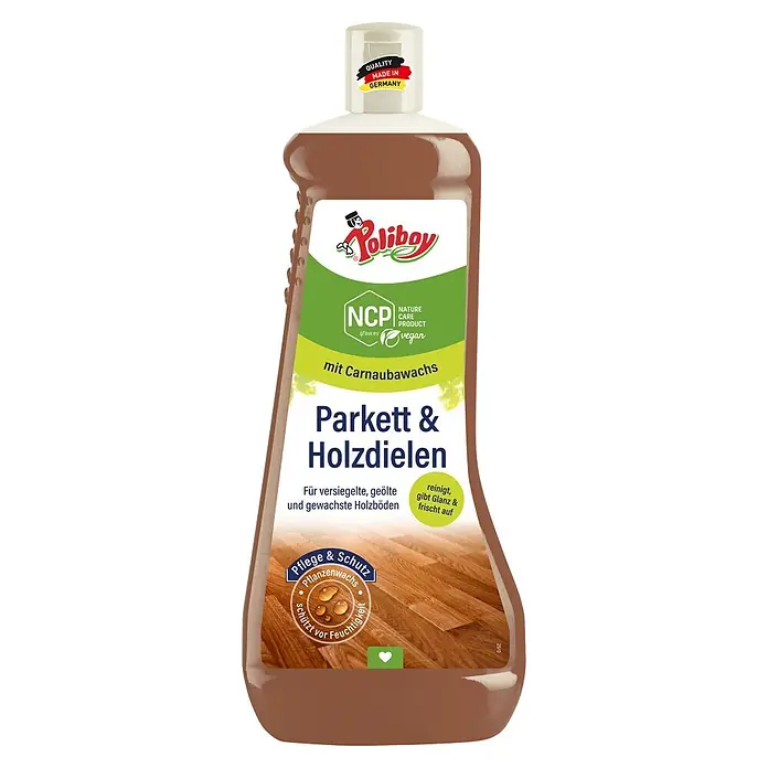 Poliboy Reinigungsmittel NCP - 1 l, Flasche - Braune Poliboy Flasche für Parkett- & Holzbodensepflege mit Carnaubawachs. Hergestellt in Deutschland.