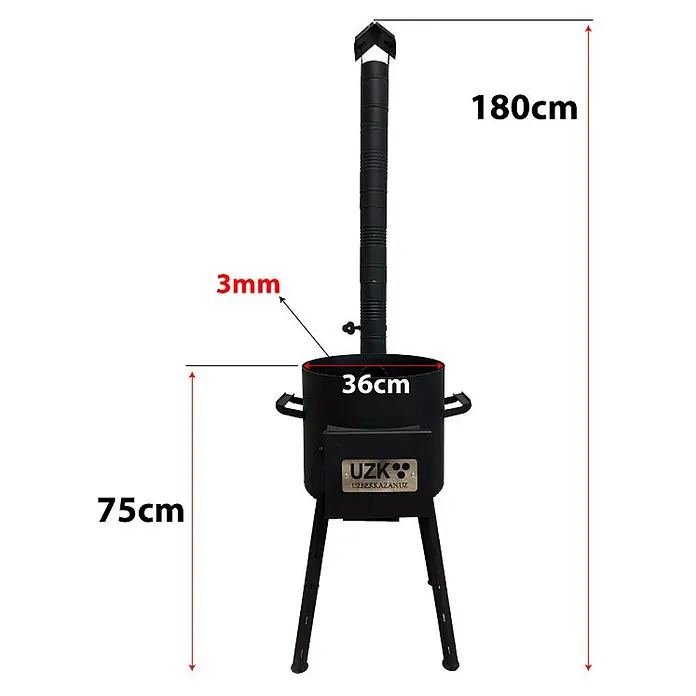 Garten Dream Holzkohlegrill - Grillfläche (B x T): 36 x 36 cm, Durchmesser Grillfläche: 36 cm, Anthrazit - Schwarzer Outdoor-Raketenofen aus Metall mit Schornstein, 180cm hoch, 75cm Korpushöhe, 36cm Durchmesser, 3mm Wandstärke.
