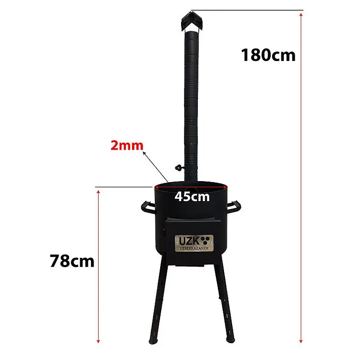 Garten Dream Holzkohlegrill - Grillfläche (B x T): 45 x 45 cm, Durchmesser Grillfläche: 45 cm, Anthrazit - Schwarzer Metall-Außenofen mit hohem Schornstein. Verfügt über eine Vordertür mit UZK-Branding.