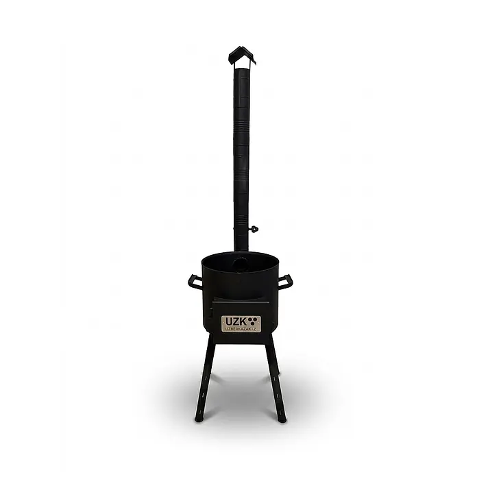 Garten Dream Holzkohlegrill - Grillfläche (B x T): 40 x 40 cm, Durchmesser Grillfläche: 40 cm, Anthrazit - Schwarzer Metall-Außenofen mit hohem Schornstein und Standfuß, mit UZK-Logo.
