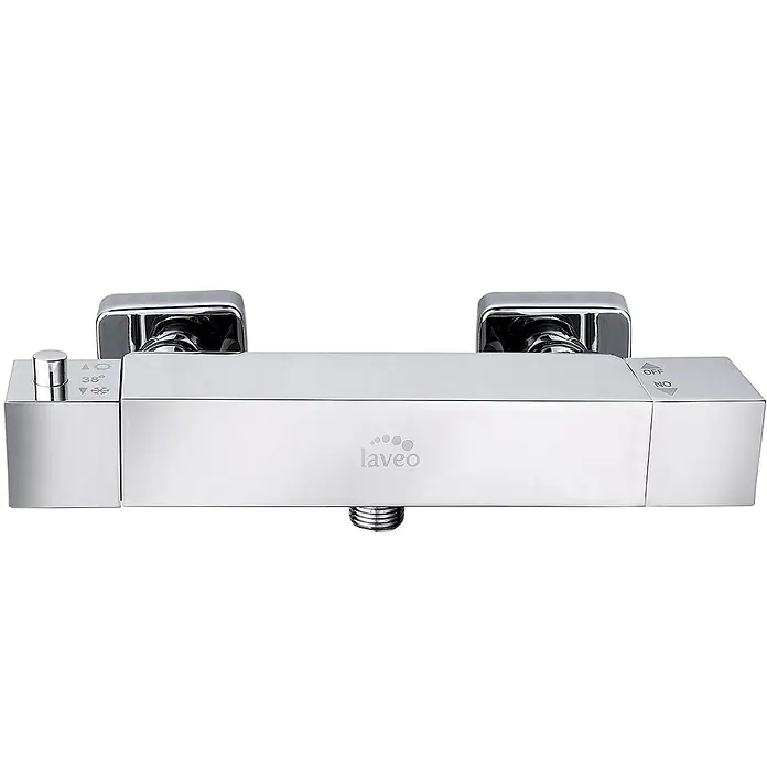 Bad Land UP-Brausethermostat KVADRATO UP-Brausethermostat Silber - Eckig, Silber, Glänzend - Verchromter Thermostat-Duschmischer mit Temperatur- (38°-Markierung) und Durchflussregelung.