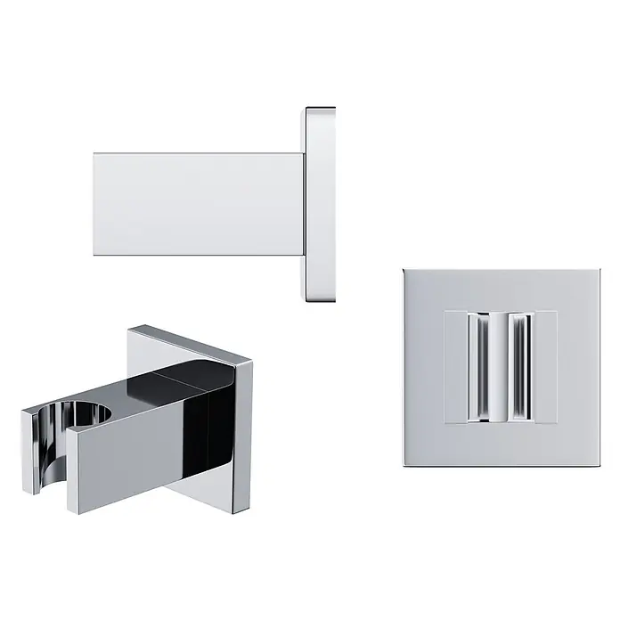 Bad Land UP-Brausethermostat ANGO Duschsystem Set thermostatisch UP mit Kopfbrause Chrom - Eckig, Chrom, Matt - Verchromte Duschhalterung mit quadratischer Wandplatte für Handbrausen.