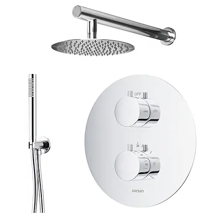 Komplettes Duschsystem Thermostatisch LUGO Unterputz Armatur Wasserhahn mit Kopfbrause in Chrom