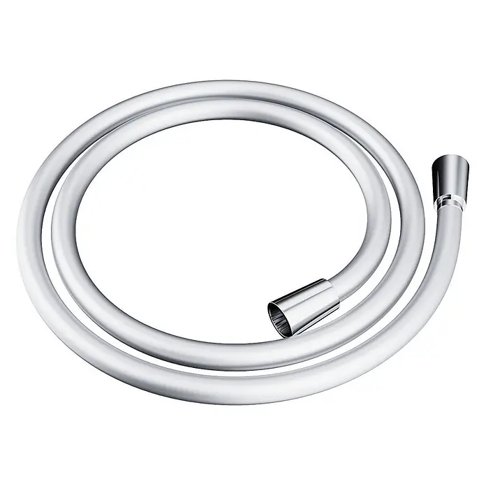 Bad Land UP-Brausethermostat LUGO Duschsystem Set thermostatisch UP mit Kopfbrause Chrom - Eckig, Chrom, Matt - Aufgewickelter silberfarbener Brauseschlauch mit verchromten Anschlüssen.