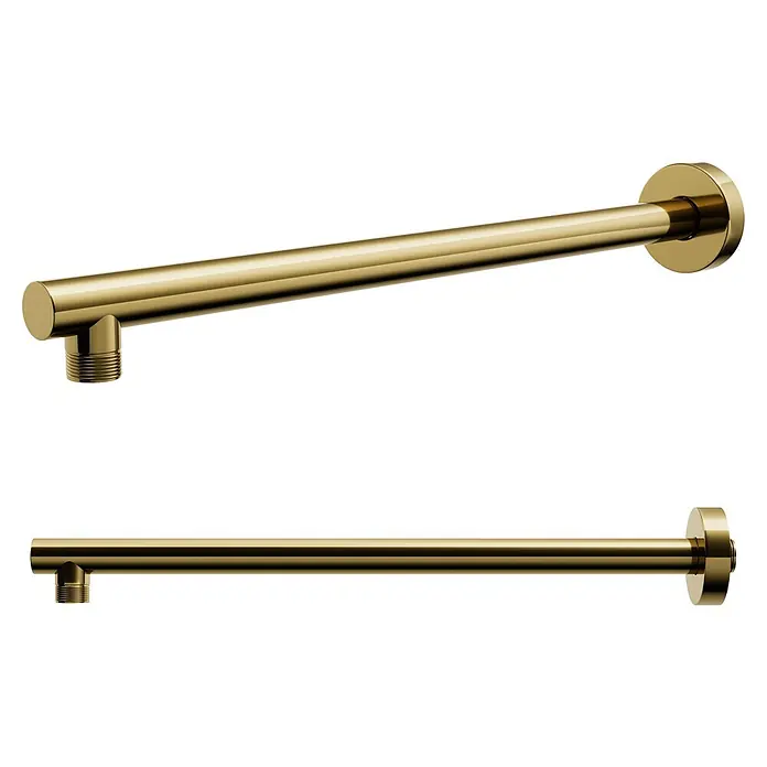 Komplettes Duschsystem Thermostatisch LUGO Unterputz Armatur Wasserhahn mit Kopfbrause in Gold -  - Goldener Duscharm mit Wandflansch und Gewindeanschluss.
